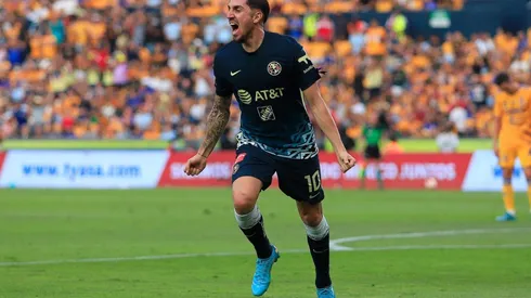 MONTERREY, MEXICO – ABRIL 23: Diego Valdes del America festeja el primer gol de su equipo durante el juego de la jornada 16 del Torneo Clausura 2022 de la Liga BBVA MX en el Estadio Universitario el 23 de Abril de 2022 en Monterrey, Mexico. (Foto: Alfredo Lopez/JAM MEDIA)-Not Released (NR)