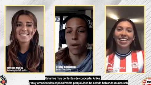 Muñoz y Masciarelli sostienen divertida plática con Rodríguez, de PSV, por el Día de la mujer