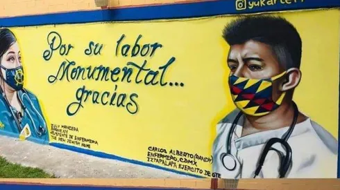 Fan águila homenajea a los médicos con su arte urbano