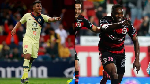 Roger Martínez y Eric Castillo festejando sus goles.