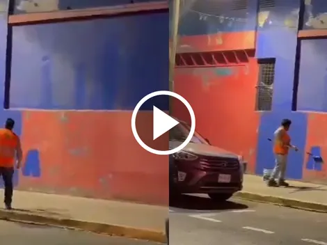 Fachada del Ciudad de los Deportes se va pintando de azulcrema