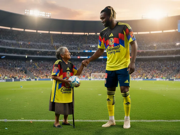 Gran detalle de Saint-Maximin con abuelita aficionada del América