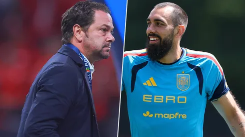 Baños se mueve para cerrar a Borja Iglesias.