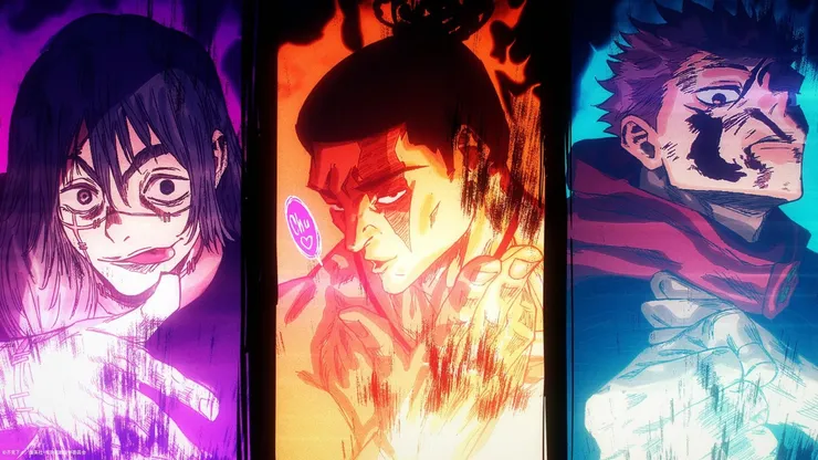 Mahito, Todo y Yuuji en una imagen promocional del combate más épico de la Temporada 2 de Jujutsu Kaisen.