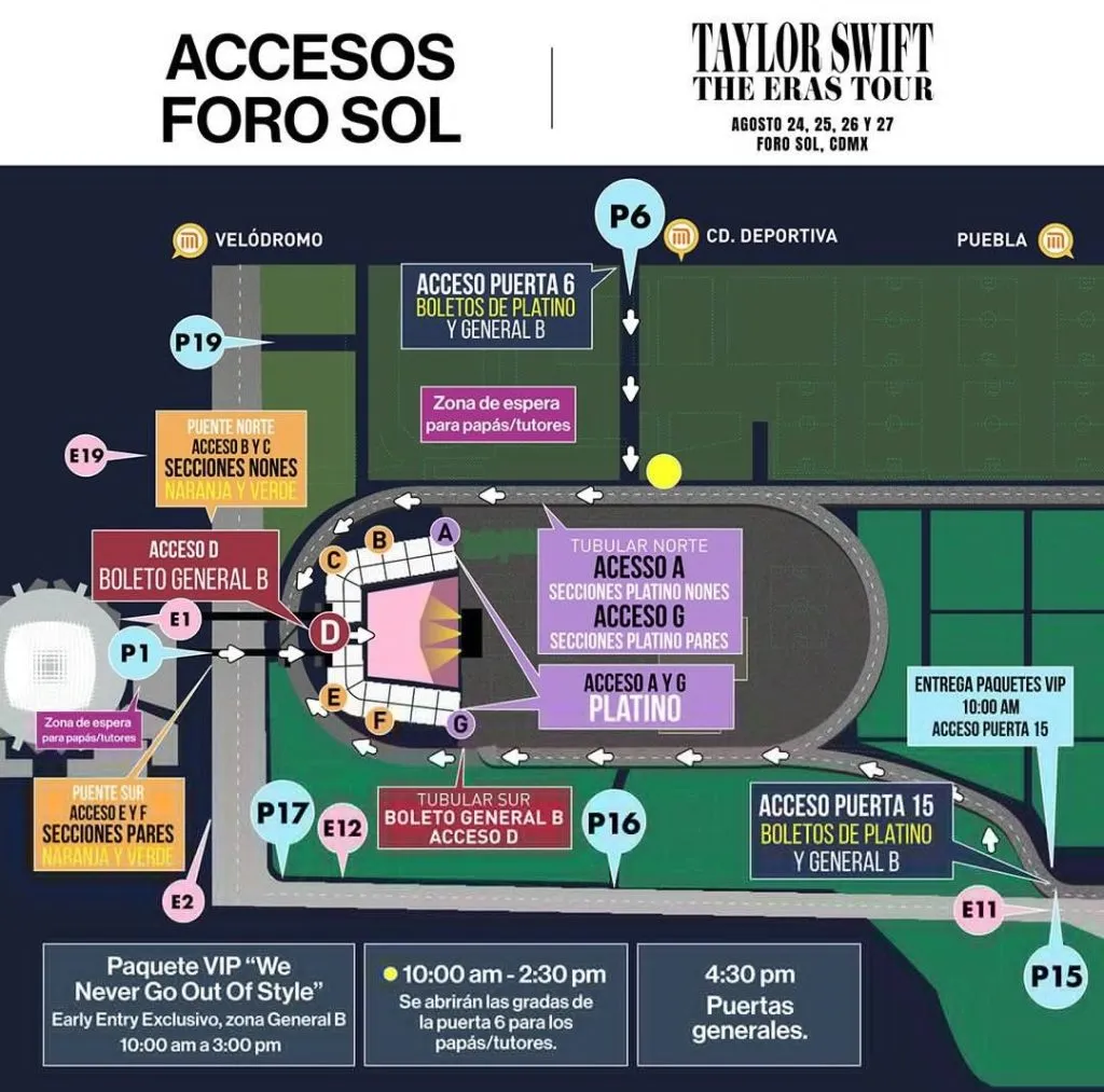 Así es el mapa del Foro Sol para los conciertos de Taylor Swift.