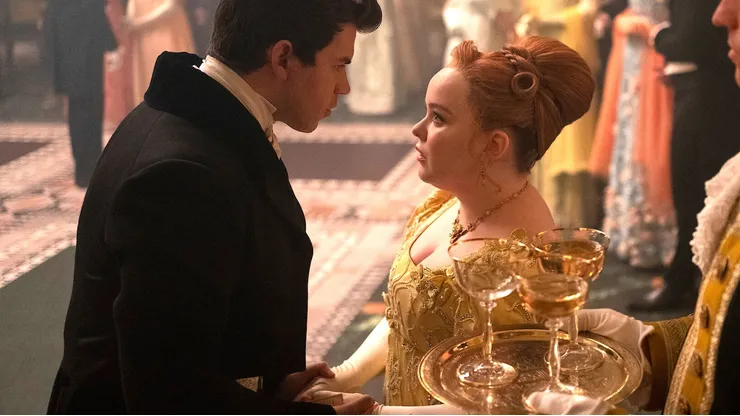 Penélope Featherington (Nicola Coughlan) y Colin Bridgerton (Luke Newton) en Bridgerton.