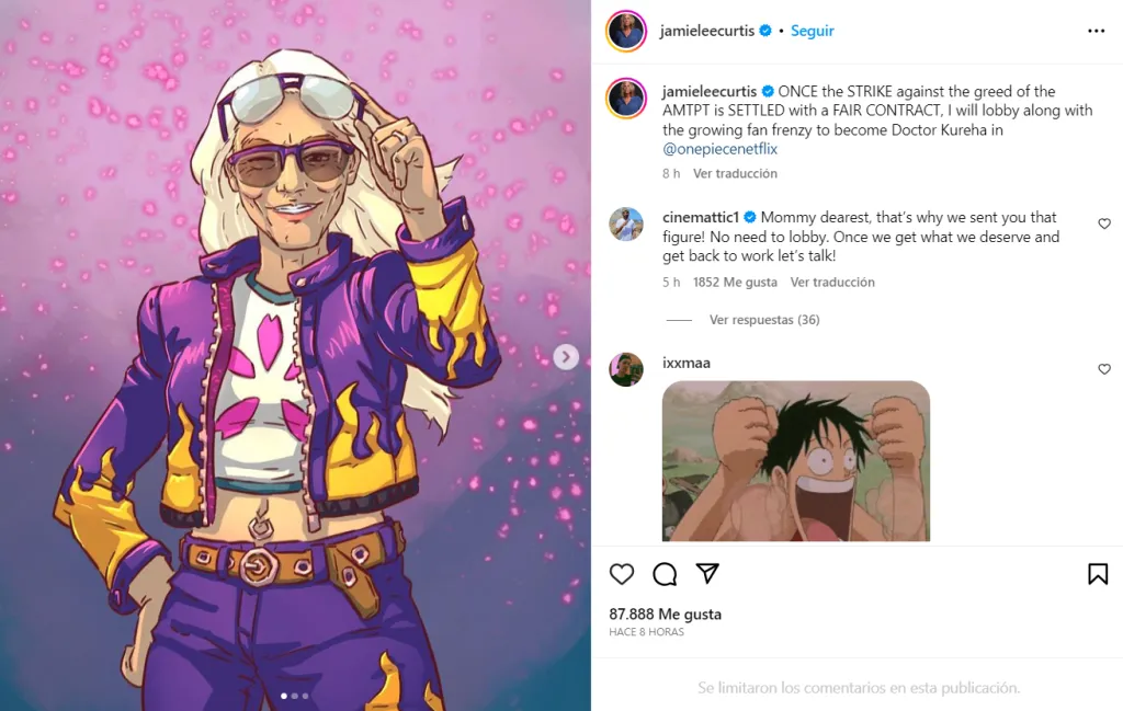 La propia actriz hizo la solicitud a través de su cuenta de Instagram. Imagen: @jamieleecurtis.