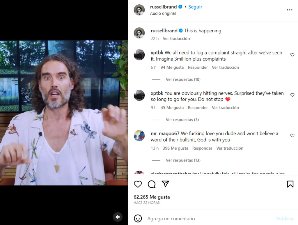 Fue a través de su cuneta de Instagram que el actor y conductor respondió a las graves acusaciones que enfrenta. Imagen: @russellbrand
