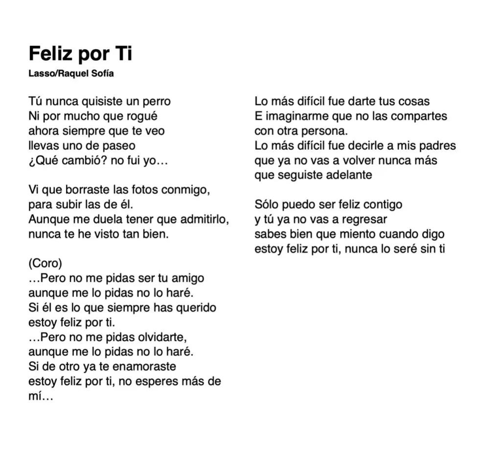 Letra completa de Feliz por Ti.