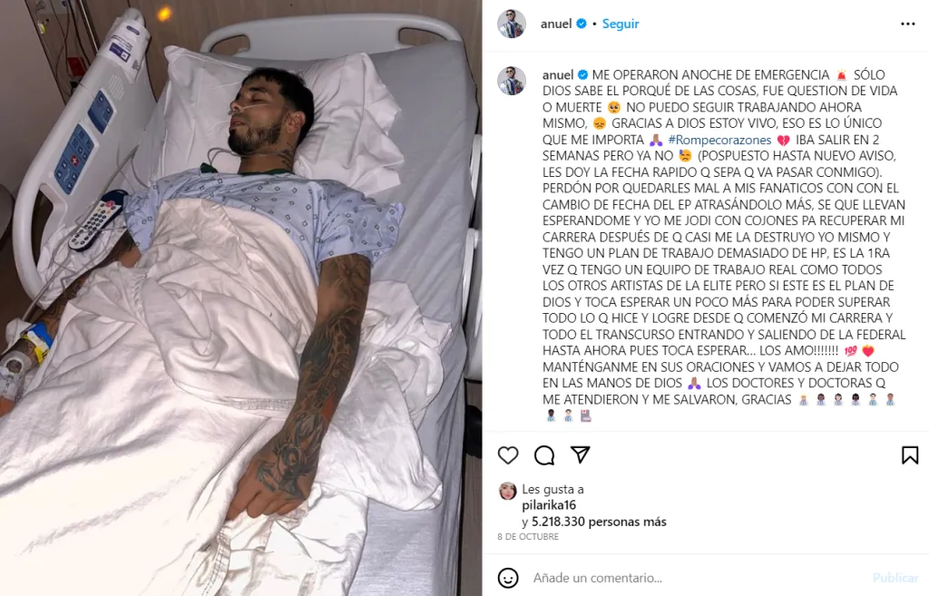 El reggaetonero subió hace una semana esta imagen, y desde entonces no se sabe más de él. Imagen: @anuel