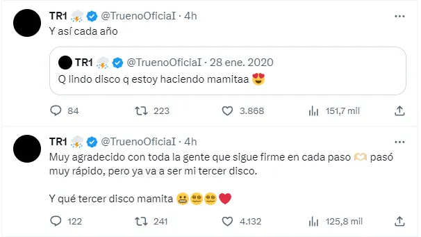 Los tuits de Trueno sobre su disco.