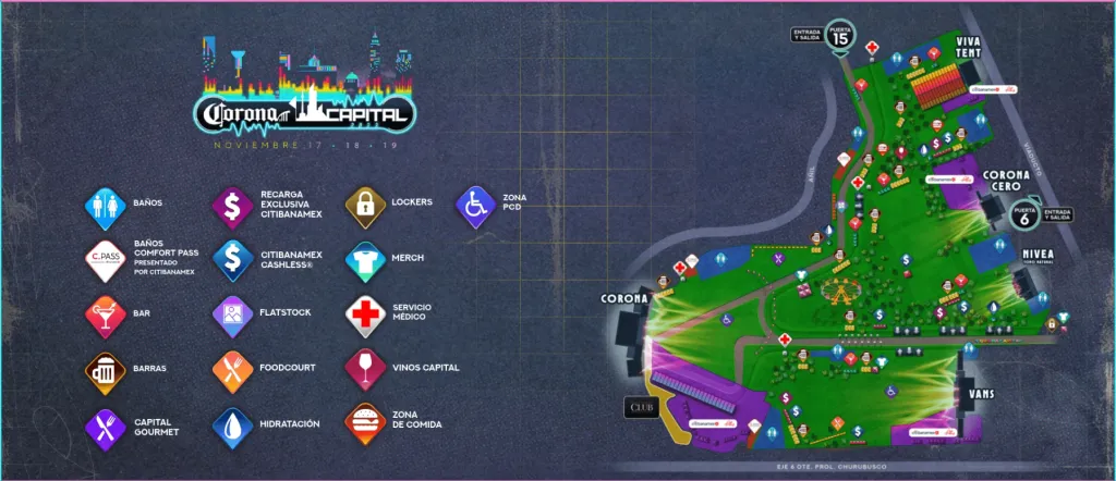 Mapa del Corona Capital 2023. Imagen: https://coronacapital.com.mx/.