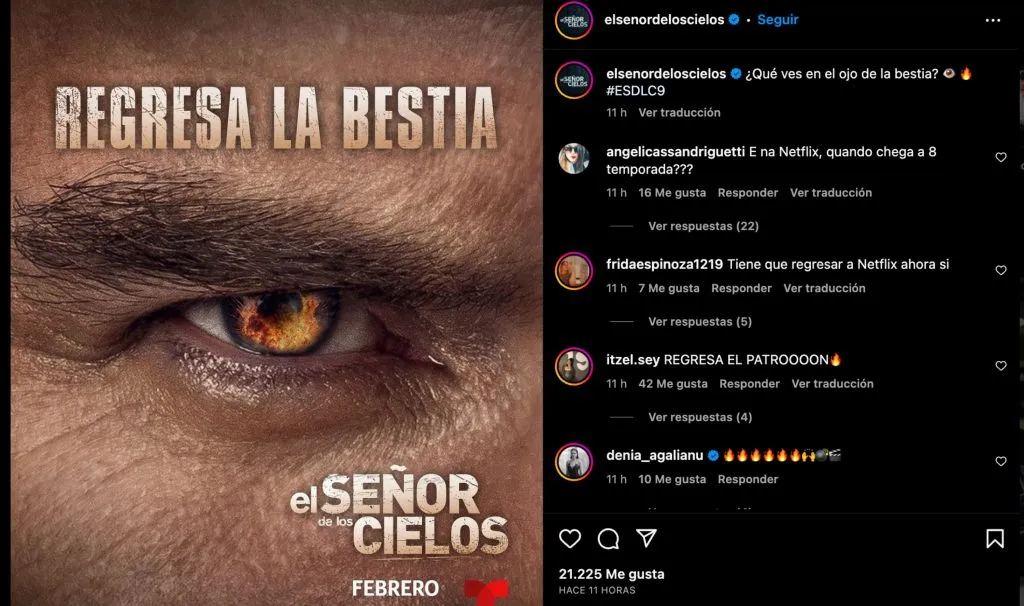 Estreno de ‘El señor de los cielos’ novena temporada (Instagram @elsenordeloscielos)