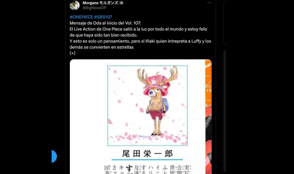 Así luciría Chopper en la segunda temporada de ‘One Piece’ de Netflix, según Eiichiro Oda.