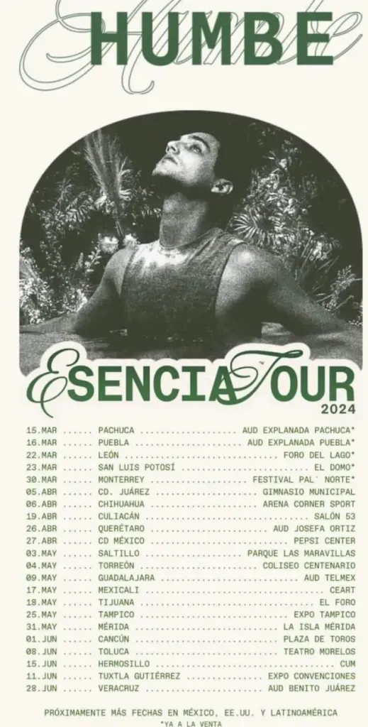 Fechas y ciudades de Esencia Tour de HUMBE en México 2024.