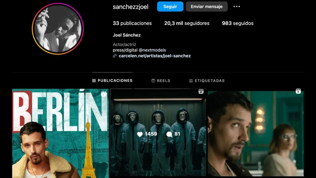 Instagram de Joel Sánchez de 'BERLÍN'