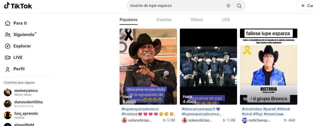 La noticia de la muerte de Lupe Esparza se originó en TikTok. Imagen: TikTok.
