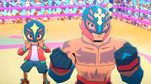 Una escena con los protagonistas principales de Rey Mysterio vs La Oscuridad, de HBO Max.