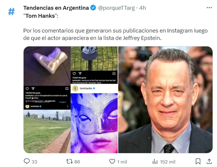 Los señalamientos al actor han inundado X, desde que su nombre apareció en la lista de Epstein. Imagen: X.