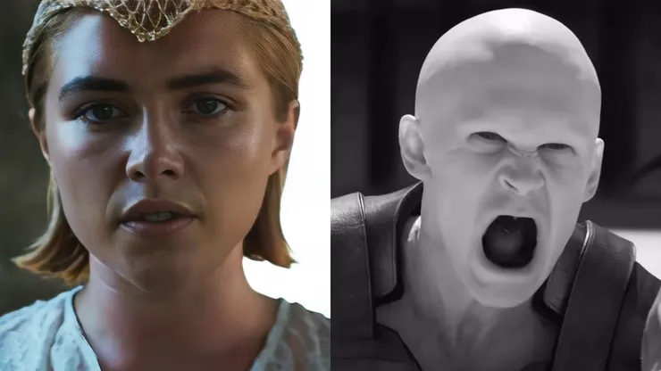 Florence Pugh como la Princesa Irulan y Austin Butler como Feyd Rautha en Dune, Parte 2.