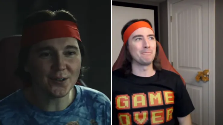A la izquierda podemos ver a Paul Dano caracterizado como Keith Gill, a quien podemos ver en la imagen de la derecha.