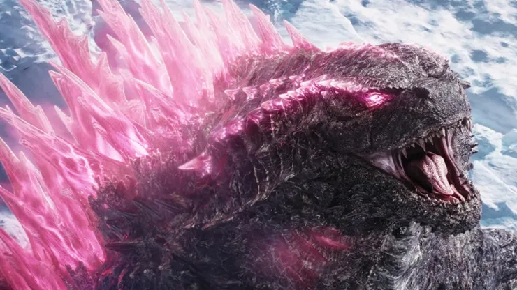 El kaiju con sus nuevas tonalidades rosa en Godzilla y Kong, Un Nuevo Imperio.