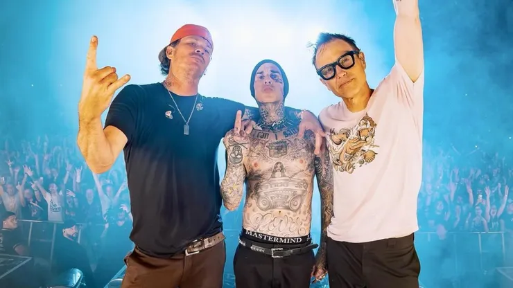 Tom DeLonge, Travis Barker y Mark Hoppus, los integrantes de Blink-182, banda cabeza de cartel en Lollapalooza Chile 2023.