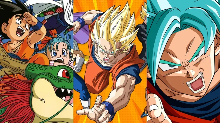 Las tras series más emblemáticas de la franquicia Dragon Ball, creadas por Akira Toriyama.