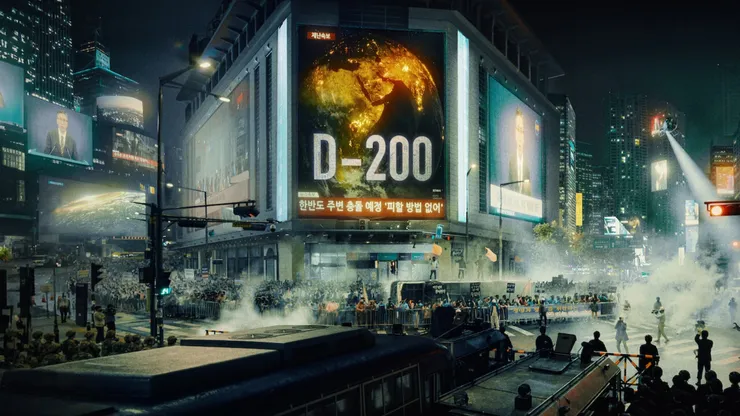 El caos se desata en las ciudades de Corea del Sur cuando una amenaza estelar se cierne sobre el planeta, en Adiós, Tierra.