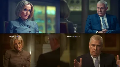 Arriba: El tenso momento de la entrevista en La Gran Exclusiva (Scoop). Abajo: La verdadera entrevista de News Night.