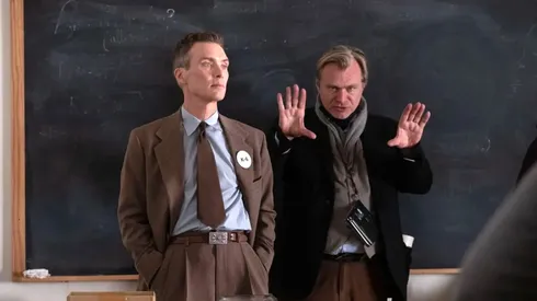 Cillian Murphy y Christopher Nolan en el set de Oppenheimer.