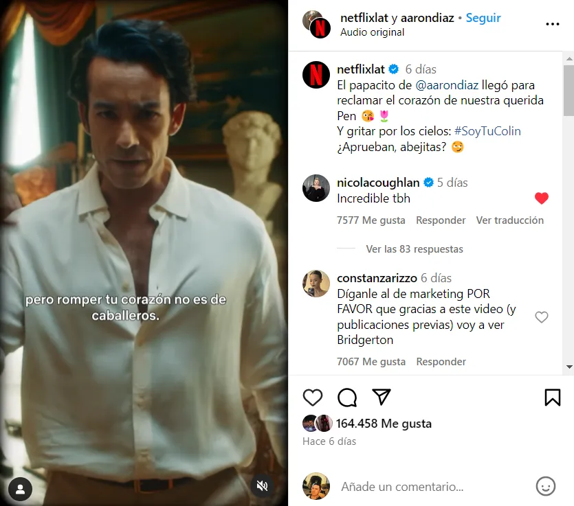 Aerón Díaz impresionó no solo a los fans de la serie, sino también a la intérprete de Penelope. Imagen: @netflixlat.