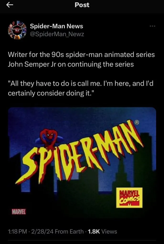 Según una cuenta sobre noticias relacionadas con Spiderman, el escritor en jefe de la serie de los años 90 estaría listo para regresar a la acción. Imagen: Reddit.