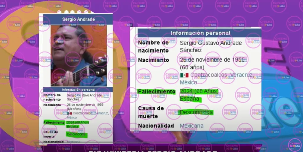 Esta fue la imagen que se presentó en el programa Chisme no like, para evidenciar que se había cambiado el estatus de Sergio Andrade y así, señalar que había fallecido. Imagen: @ChismeNoLike.