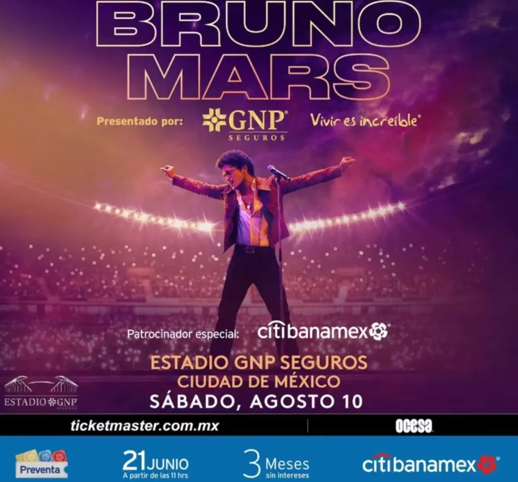 Bruno Mars es el artista que inaugurará el Estadio GNP Créditos: (Ocesa)