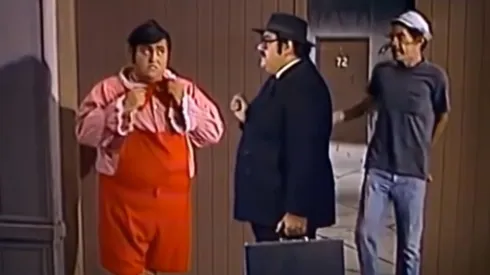 Ñoño, su padre el Señor Barriga y Don Ramón, en una escena de El Chavo.