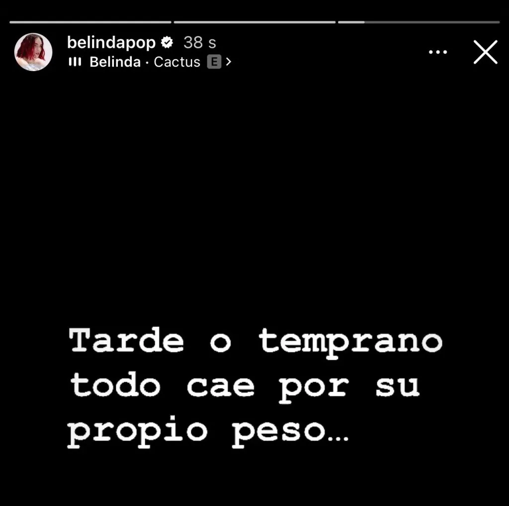 Belinda escribió este mensaje en Instagram y luego lo borró.