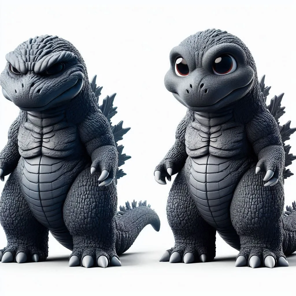 En esta otra propuesta, Godzilla podría tener la facilidad para lucir tierno o un poco temible. Imagen: Copilot, de Bing.