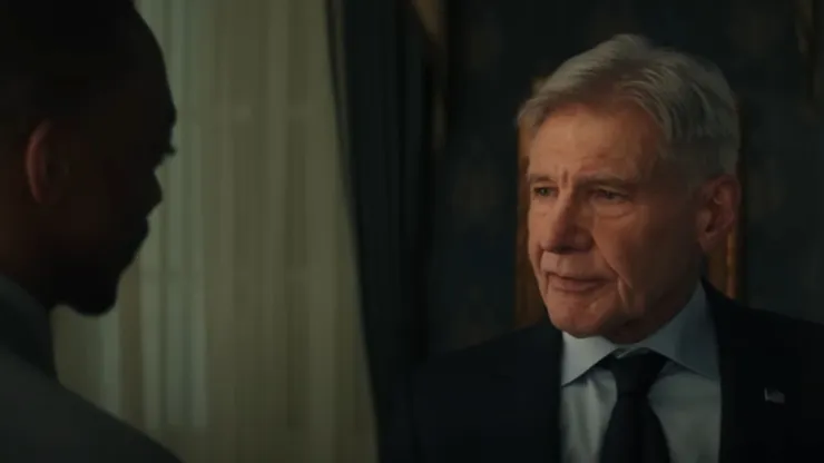 Harrison Ford en una escena con Anthony Mackie en una escena de Capitán América: Un nuevo mundo, siendo el nuevo "Thunderbolt" Ross.