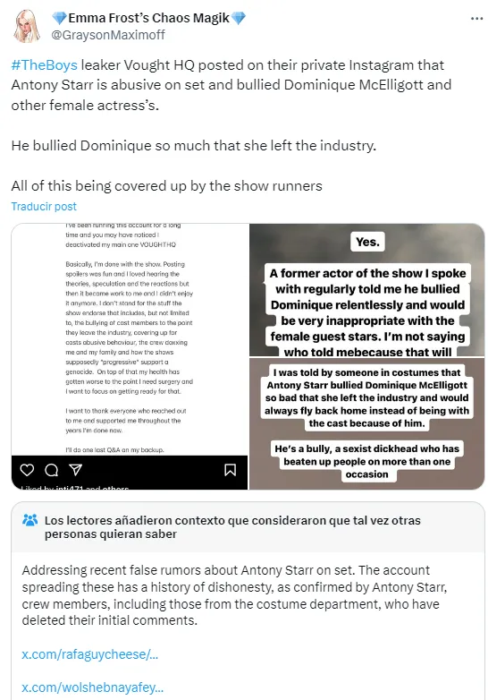 Los señalamientos sobre el presunto mal comportamiento de Antony Starr se hicieron rápidamente virales en X. Imagen: X.