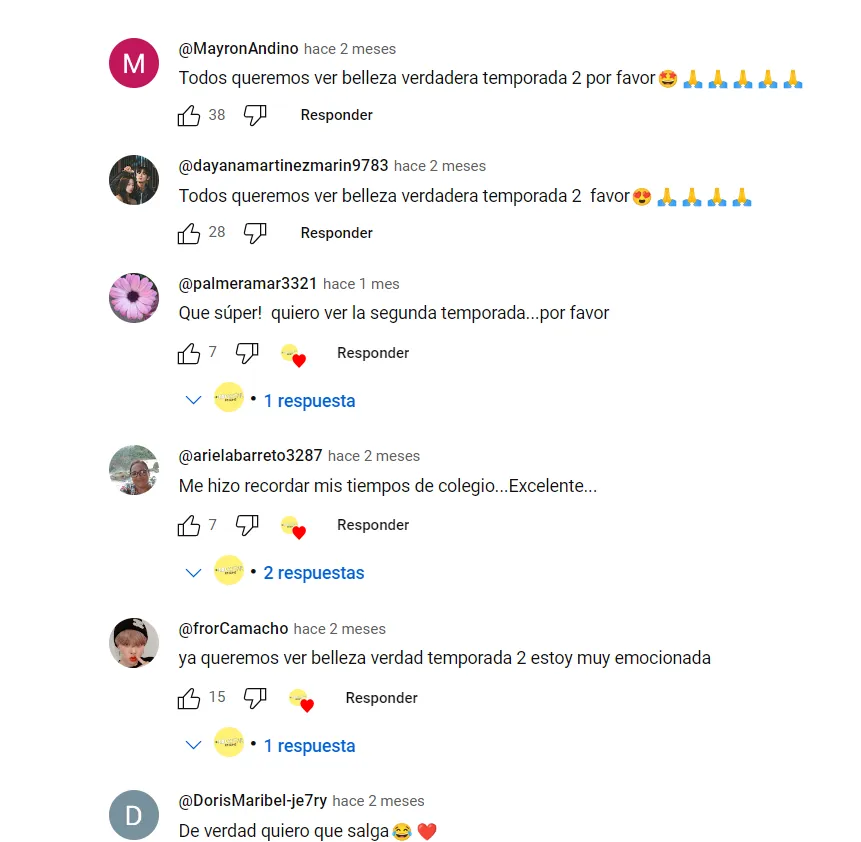 Los videos en YouTube que hablan sobre una posible secuela de Belleza Verdadera son inundados de peticiones de fans que quieren una continuación para esta historia. Imagen: YouTube.