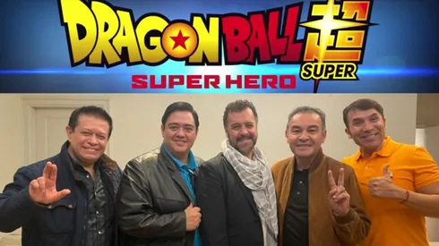 Elenco del doblaje latino de 'Dragon Ball Super: Super hero' (Carlos Segundo voz de 'Piccolo', Eduardo Garza - director de doblaje, René García voz de 'Vegeta', Mario Castañeda voz de 'Goku' y Luis Manuel Ávila voz de 'Gohan')