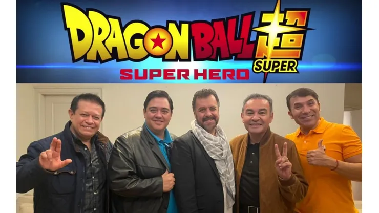 Elenco del doblaje latino de 'Dragon Ball Super: Super hero' (Carlos Segundo voz de 'Piccolo', Eduardo Garza - director de doblaje, René García voz de 'Vegeta', Mario Castañeda voz de 'Goku' y Luis Manuel Ávila voz de 'Gohan')