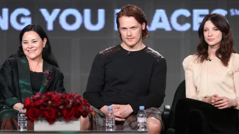 Diana Gabaldon, Sam Heughan y Caitriona Balfe