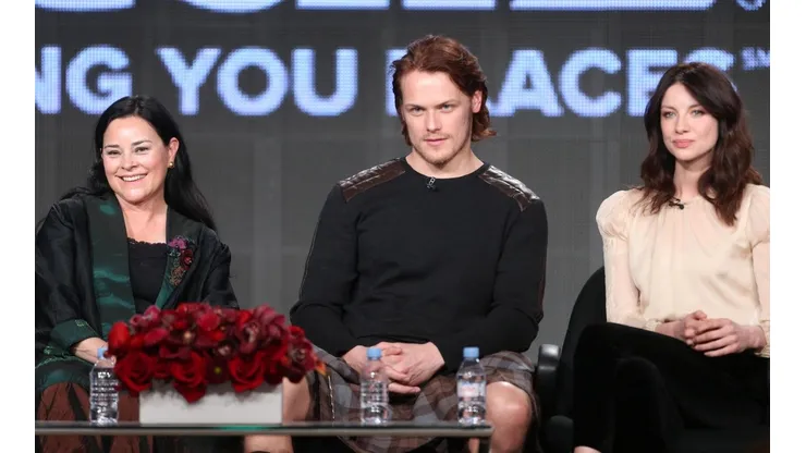 Diana Gabaldon, Sam Heughan y Caitriona Balfe