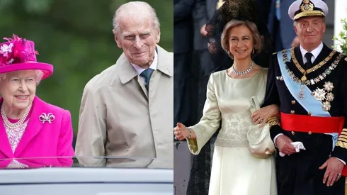 Isabel II, Felipe de Edimburgo, la Reina Sofía y el Rey Juan Carlos.