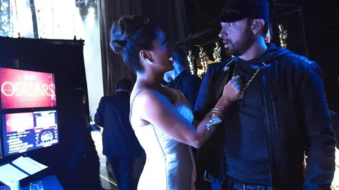Salma Hayek con Eminem en los Oscars