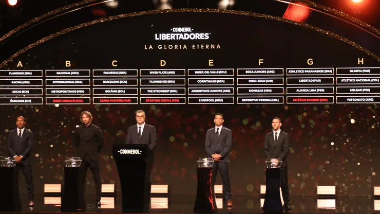 ASUNCION, PARAGUAY - MARCH 27: Director of Competitions of CONMEBOL Fred Nantes (C) speaks during the official draw for the edition 2023 of Copa CONMEBOL Libertadores and Copa CONMEBOL Sudamericana on March 27, 2023 in Asuncion, Paraguay. (Photo by Christian Alvarenga/Getty Images)