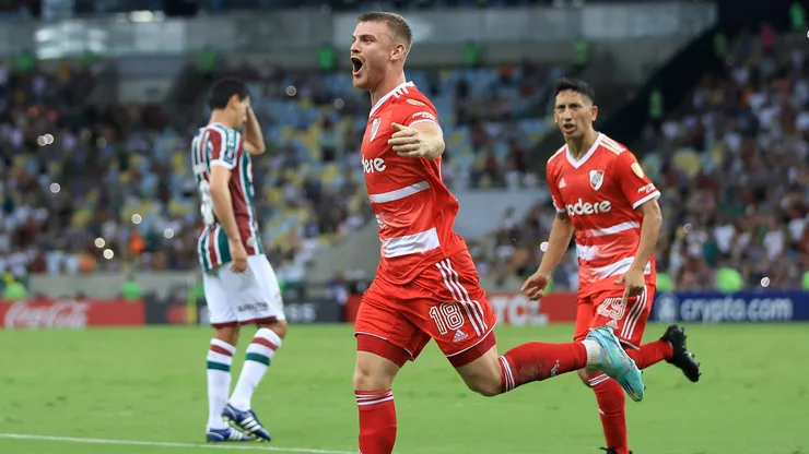 RIO DE JANEIRO, BRAZIL - MAY 02: Lucas Beltrán of River Plate celebrates after scoring the team's first goal during the Copa CONMEBOL Libertadores 2023 group D match between Fluminense and River Plate at Maracana Stadium on May 02, 2023 in Rio de Janeiro, Brazil. (Photo by Buda Mendes/Getty Images)