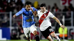 BUENOS AIRES, ARGENTINA - APRIL 19: Jose Paradela of River Plate competes for the ball with Rafael Lutiger of Sporting Cristal during the Copa CONMEBOL Libertadores 2023 group D match between River Plate and Sporting Cristal at Estadio Mas Monumental Antonio Vespucio Liberti on April 19, 2023 in Buenos Aires, Argentina. (Photo by Marcelo Endelli/Getty Images)